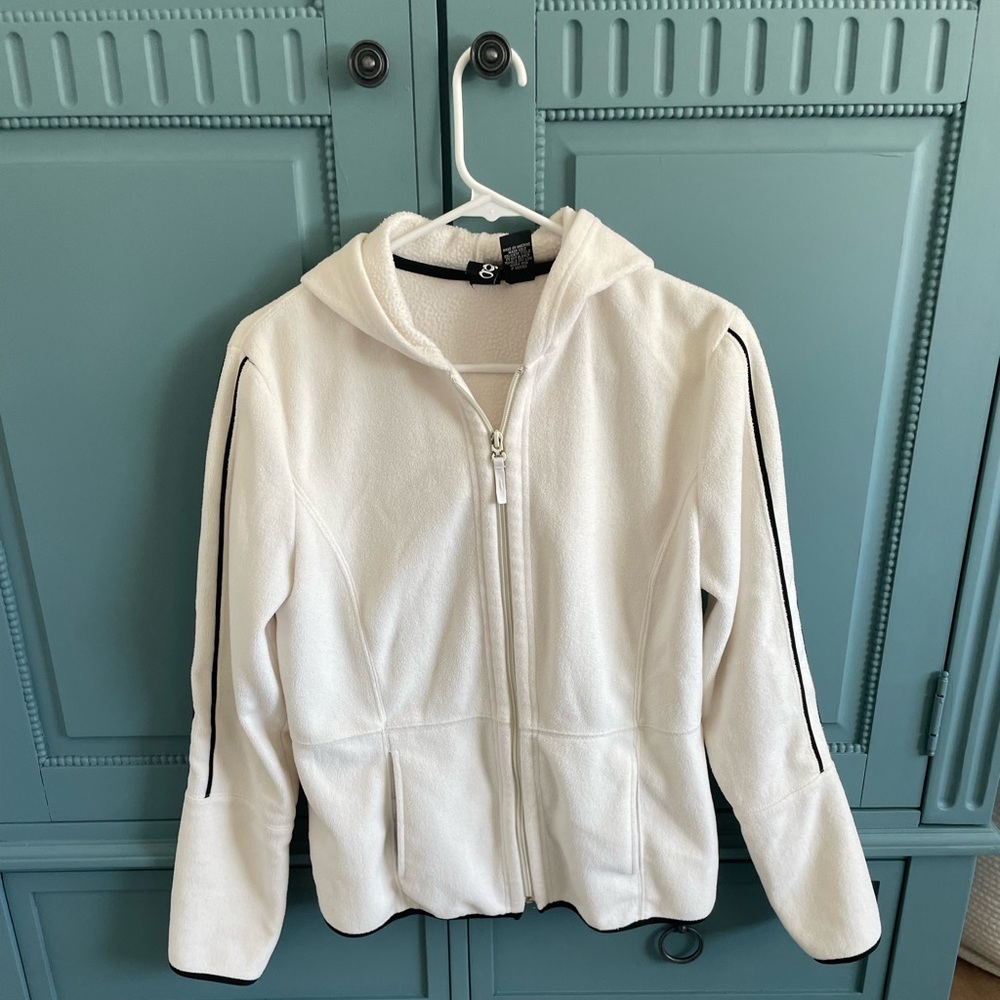 G Essentials Large White Fleece Hoodie Full Zip-up with Pockets